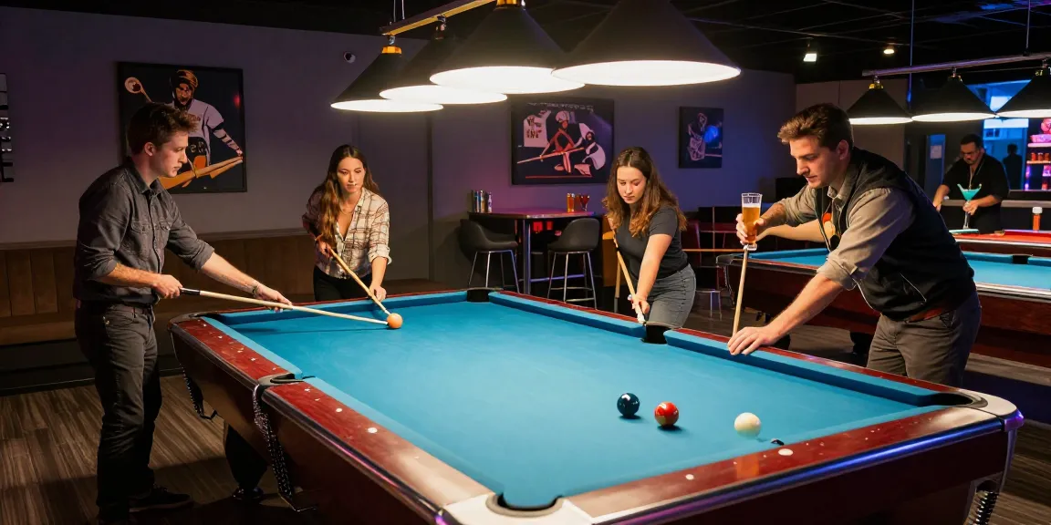 Billiards Mississauga: Friends enjoying a vibrant game in the lounge.